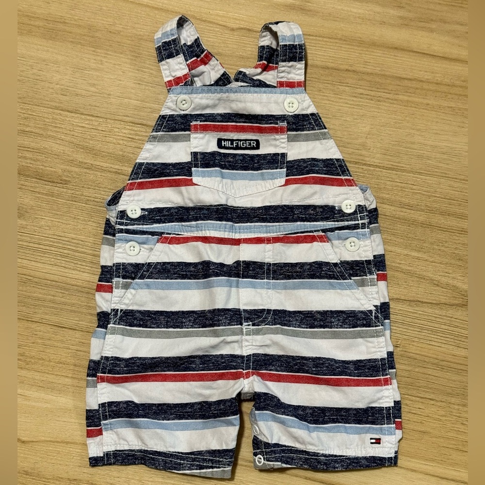 Tommy Hilfiger Size 18 Months Striped Overalls Shortalls Shorts Flag Logo
